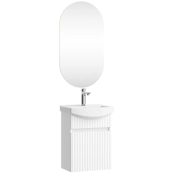 Ensemble de meubles de salle de bains avec miroir ovale Wega 45 cm, blanc mat