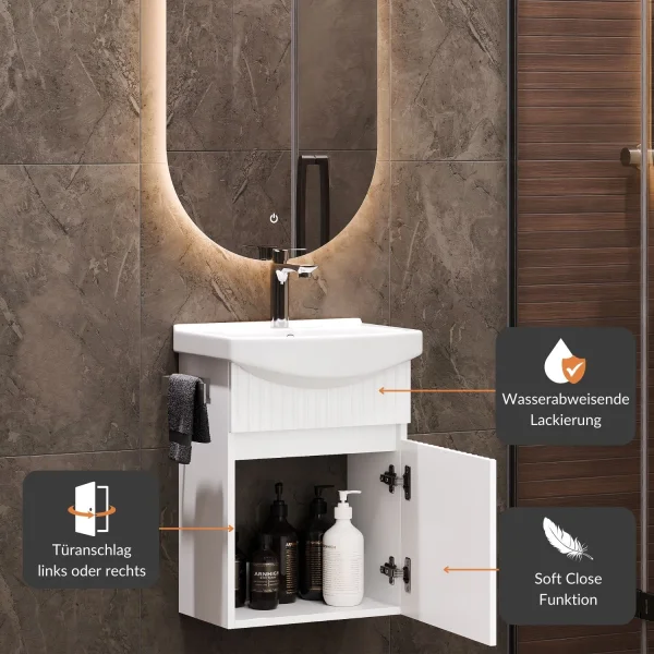Ensemble de meubles de salle de bains avec miroir ovale Wega 45 cm, blanc mat