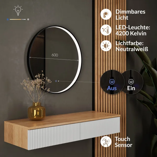AMYRA Konsolentisch 100 cm mit LED Spiegel VELUNA 60 - 100 cm