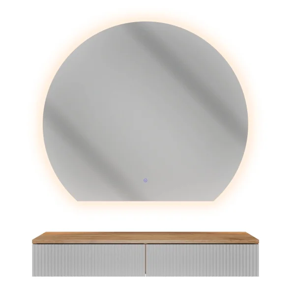 AMYRA Konsolentisch 100 cm in Gold Eiche / Weiß mit LED Spiegel AUBE 100 cm
