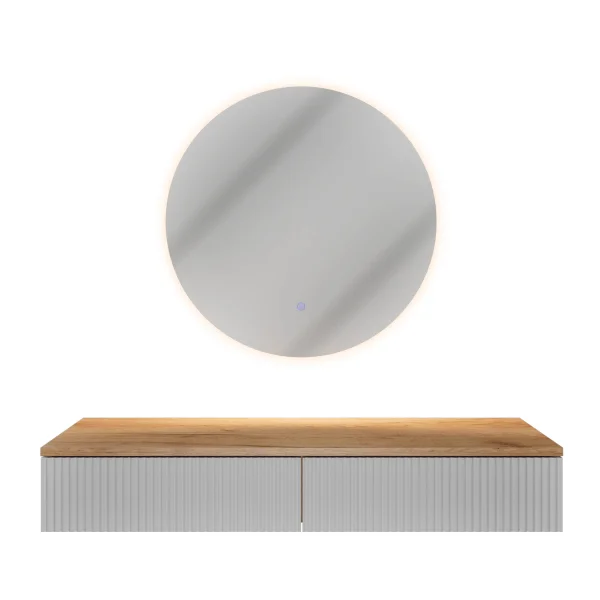 Table console AMYRA 100 cm en chêne doré / blanc avec miroir LED NOVA 60 cm