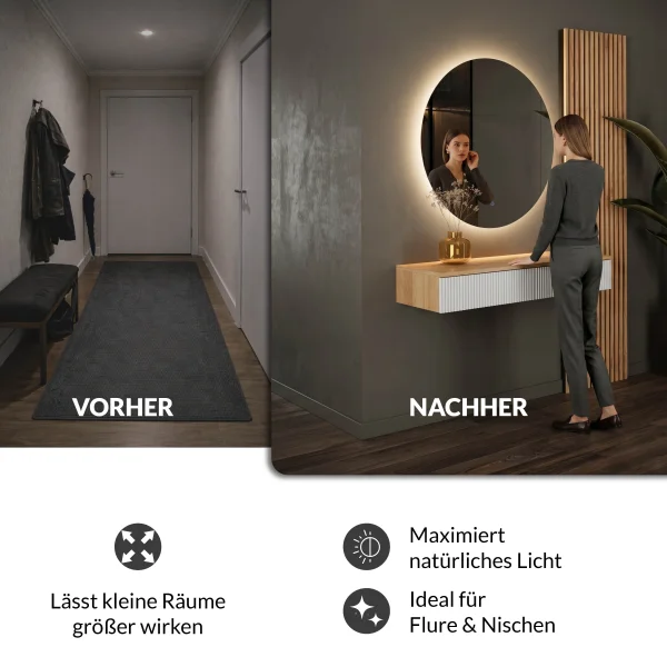 Table console AMYRA 100 cm en chêne doré / blanc avec miroir LED NOVA 80 cm