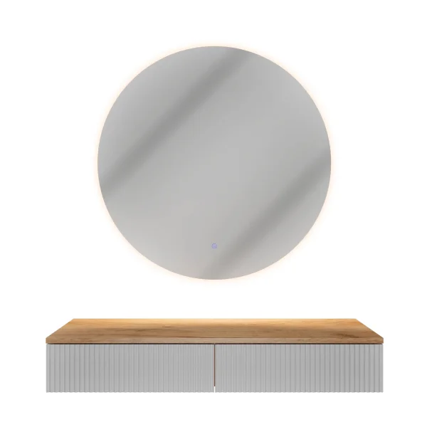 Table console AMYRA 100 cm en chêne doré / blanc avec miroir LED NOVA 80 cm