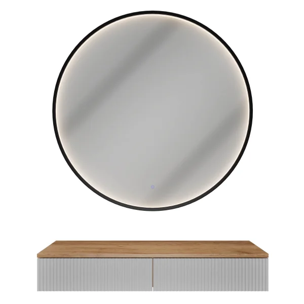 Mesa consola AMYRA de 100 cm en roble dorado / blanco con espejo LED VELUNA de 100 cm