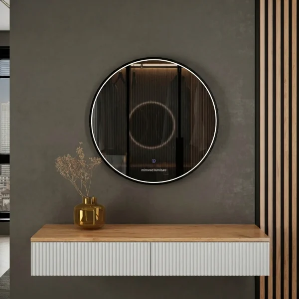 AMYRA Konsolentisch 100 cm in Gold Eiche / Weiß mit LED Spiegel VELUNA 60 cm