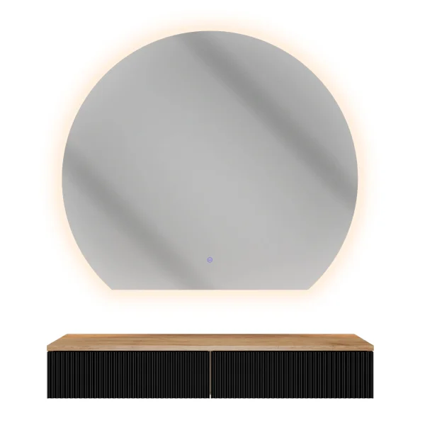 AMYRA Konsolentisch 100 cm in Gold Eiche / Schwarz mit LED Spiegel AUBE 100 cm