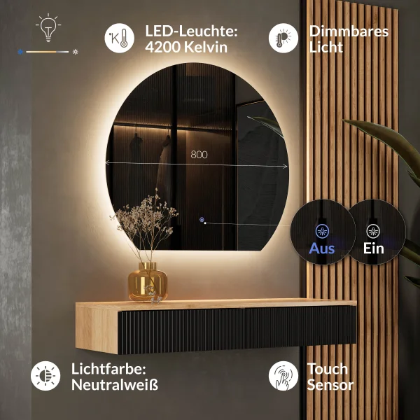 AMYRA Console Table 100 cm in Gold Oak / Black with AUBE 80 cm LED Mirror