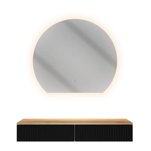 AMYRA Console Table 100 cm in Gold Oak / Black with AUBE 80 cm LED Mirror