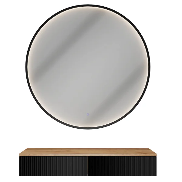 AMYRA Console Table 100 cm in Gold Oak / Black with VELUNA 100 cm LED Mirror