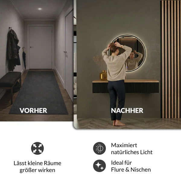 Tavolino AMYRA da 100 cm in rovere dorato / nero con specchio a LED VELUNA da 60 cm
