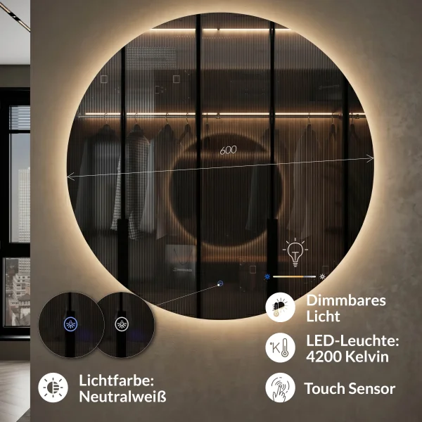 Wandspiegel NOVA rund 60 - 100 cm mit LED Beleuchtung