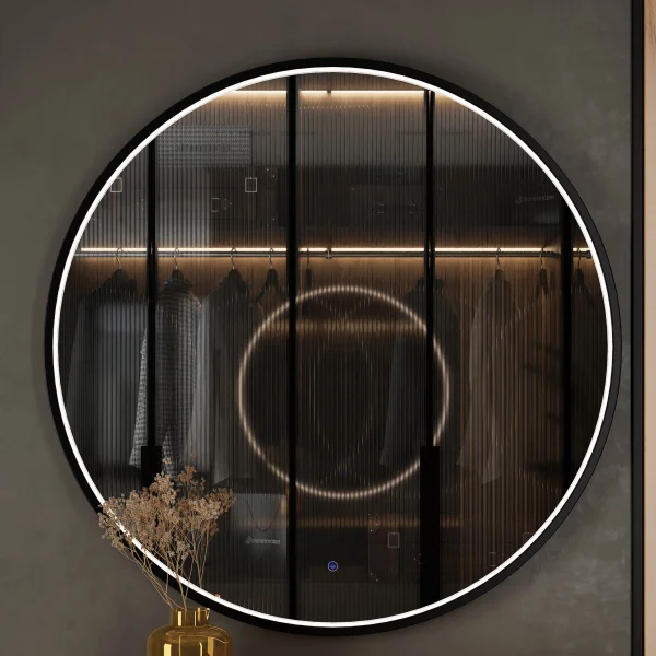 Wandspiegel VELUNA rund 100 cm, Rahmen mit LED-Beleuchtung