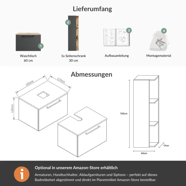 ASTRA Waschtischunterschrank 60 cm mit Seitenschrank