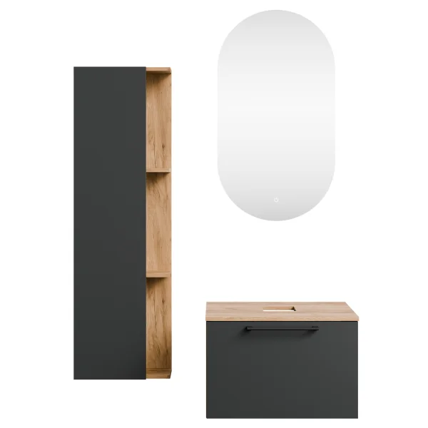 ASTRA Waschtischunterschrank  60 cm mit Seitenschrank und LED Spiegel