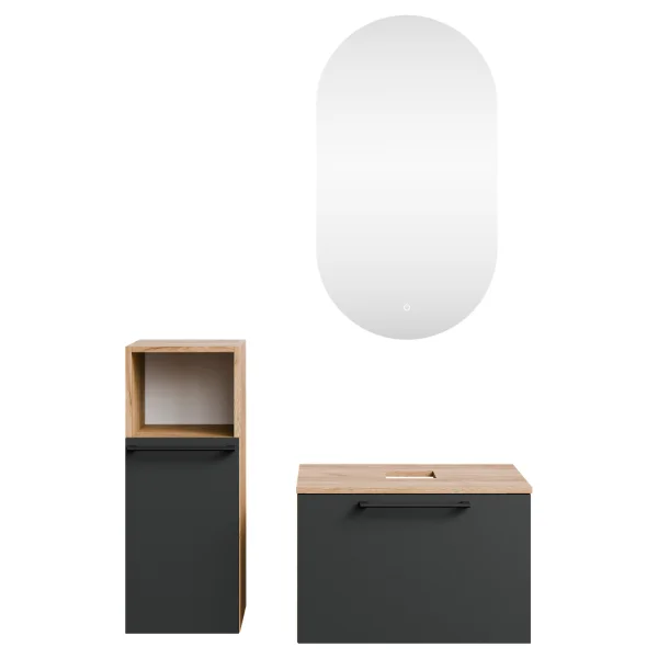 ASTRA Waschtischunterschrank 60 cm mit Midischrank und LED Spiegel