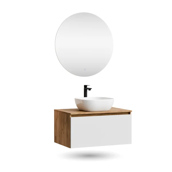 Set di mobili da bagno ARISA - Con specchio a LED NOVA e lavabo da appoggio in ceramica da 42 cm