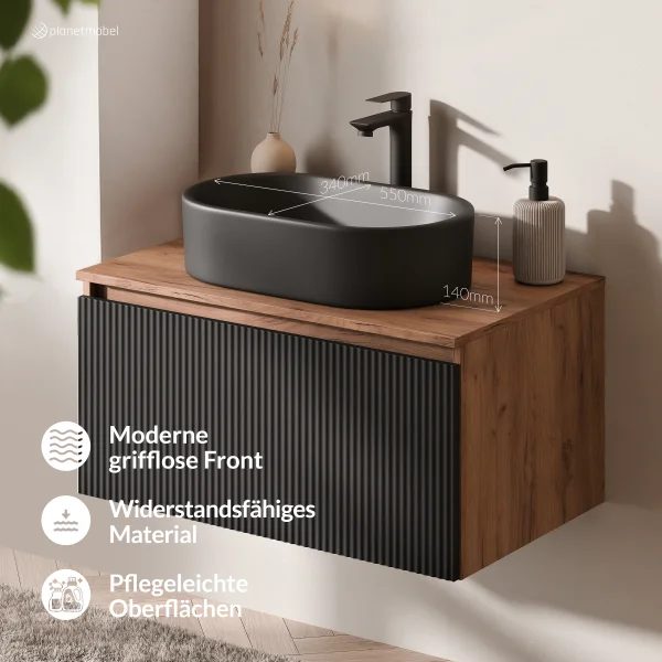 Conjunto de muebles de baño ARISA: con espejo LED NOVA y lavabo sobre encimera de cerámica de 55 cm