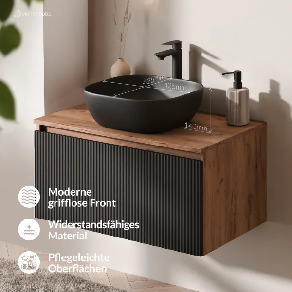 ARISA Badmöbel Set - Mit Spiegelschrank "ARIA" und Keramik-Aufsatzwaschbecken 42 cm