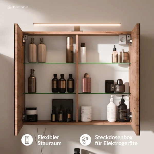 ARISA Badmöbel Set - Mit Spiegelschrank "ARIA" und Keramik-Aufsatzwaschbecken 55 cm