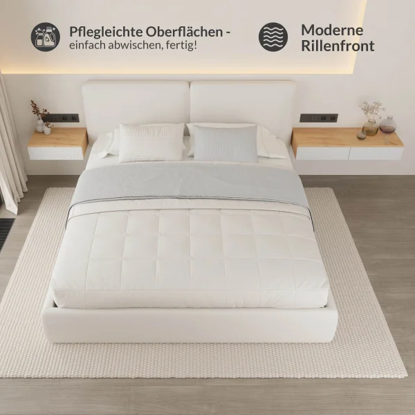 AMYRA: comodino sospeso da 50 cm con toletta da 100 cm in rovere dorato / bianco