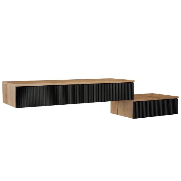 AMYRA: comodino sospeso da 50 cm con toletta da 100 cm in rovere dorato / nero