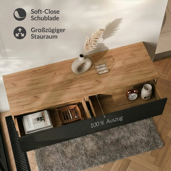 ARISA Living TV Board 160 cm in Gold Eiche / Schwarz