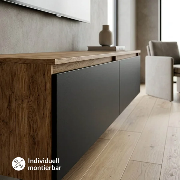 ARISA Living TV Board 160 cm in Gold Eiche / Schwarz