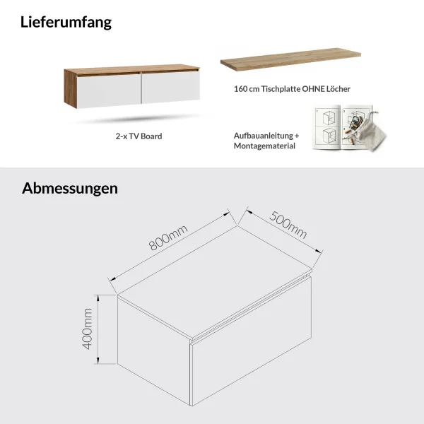 ARISA Living TV Stand, 160 cm, in Gold Oak / White