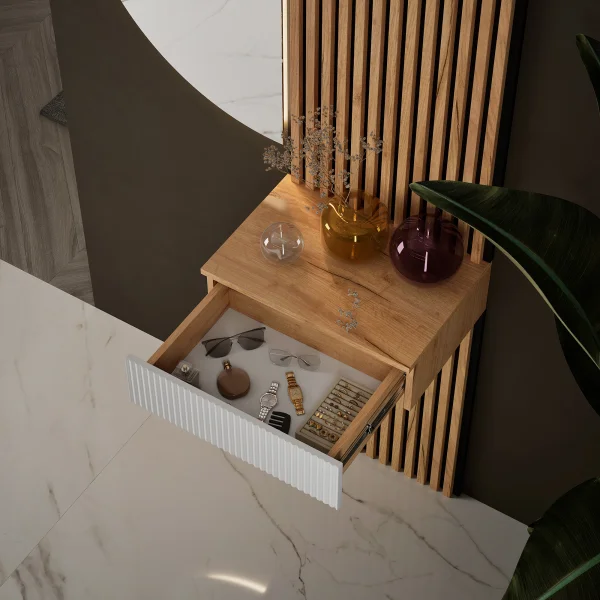 AMYRA Entryway Set, 50 cm, in Gold Oak / White, NIVORA Mirror & Acoustic Panel
