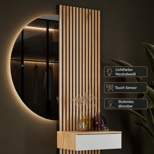 AMYRA Entryway Set, 50 cm, in Gold Oak / White, NIVORA Mirror & Acoustic Panel