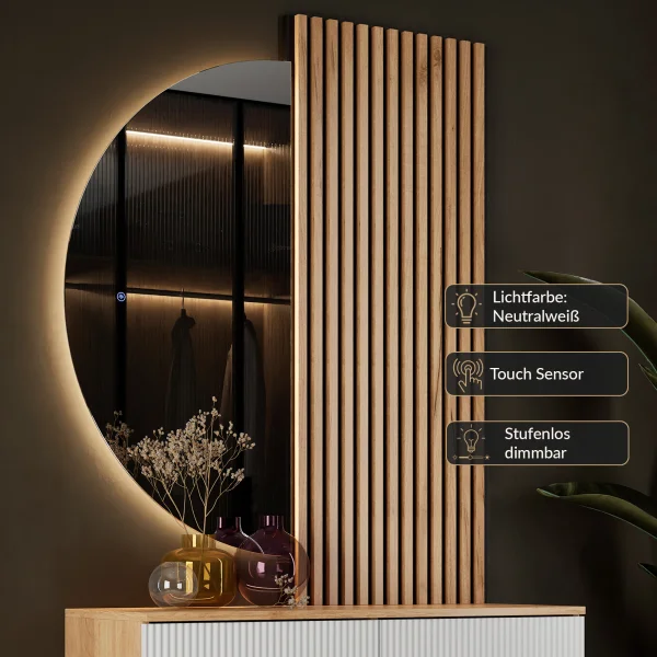 AMYRA Entryway Set, 100 cm, in Gold Oak / White, NIVORA Mirror & Acoustic Panel
