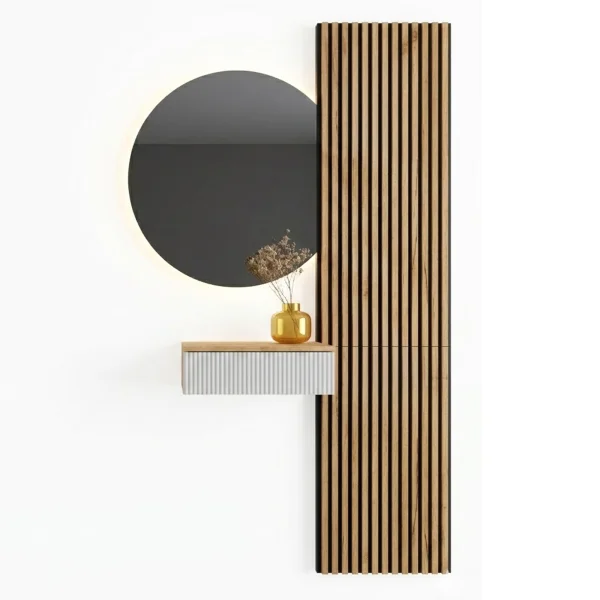 AMYRA Entryway Set 50 cm in Gold Oak / White, AUBE Mirror & Acoustic Panel