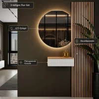 AMYRA Entryway Set 50 cm in Gold Oak / White, AUBE Mirror...