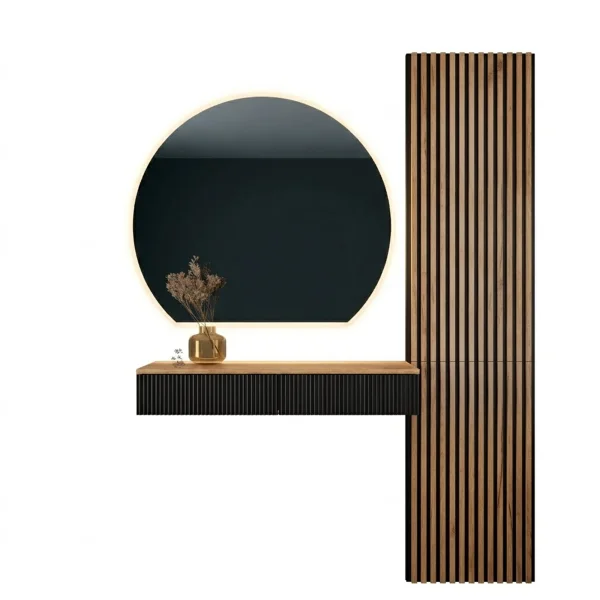 AMYRA Entryway Set 100 cm in Gold Oak / Black, AUBE Mirror & Acoustic Panel