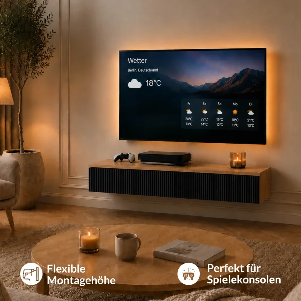 AMYRA TV Konsolentisch 100 cm in Gold Eiche / Schwarz - hängend