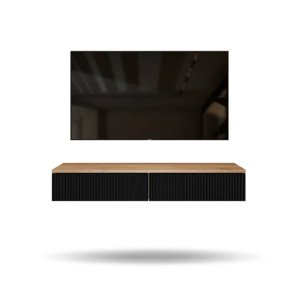 AMYRA TV Konsolentisch 100 cm in Gold Eiche / Schwarz - hängend