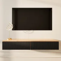 AMYRA TV Console Table, 100 cm, in Gold Oak / Black -...