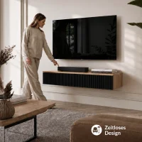 AMYRA TV Console Table, 100 cm, in Gold Oak / Black -...