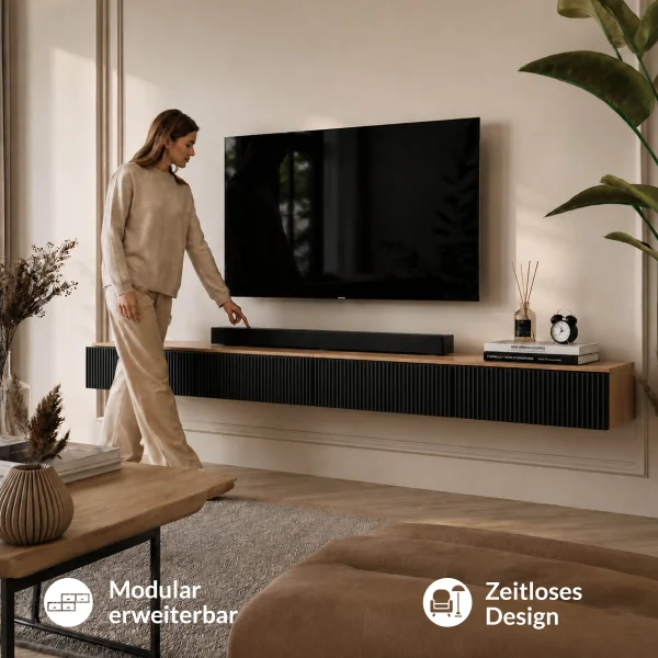AMYRA TV Konsolentisch 2x 100 cm in Gold Eiche / Schwarz - hängend