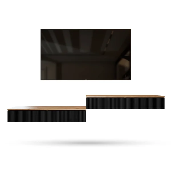 AMYRA TV Konsolentisch 2x 100 cm in Gold Eiche / Schwarz - hängend