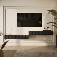 AMYRA TV Console Table, 2x 100 cm, in Gold Oak / Black -...