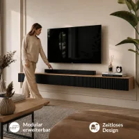 AMYRA TV Console Table, 2x 100 cm, in Gold Oak / Black -...