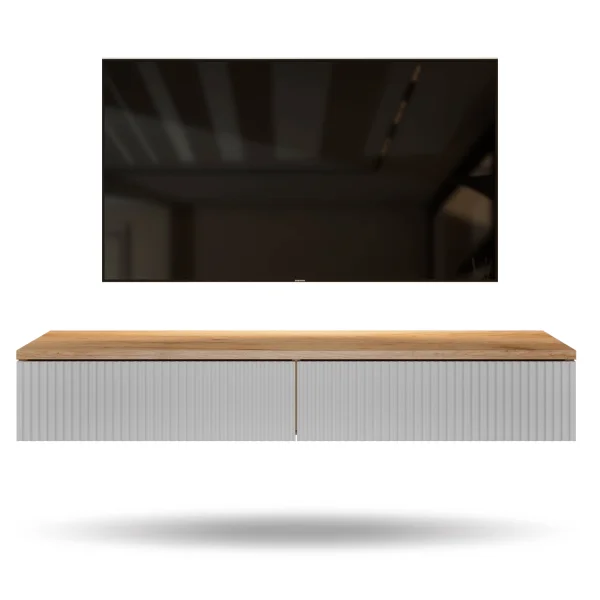 AMYRA TV Console Table, 100 cm, in Gold Oak / White - Wall-Mounted