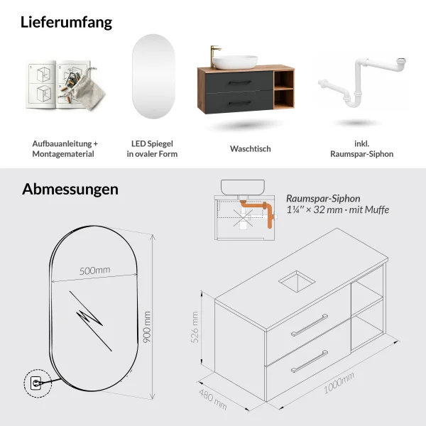 LUX Bathroom Furniture Set, 100 cm or 120 cm, with Sink and Mirror