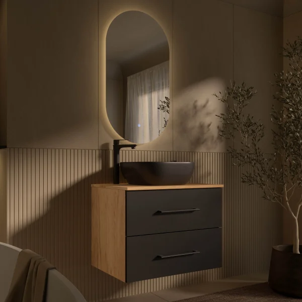 Conjunto de muebles de baño LUX de 70 cm o 90 cm con lavabo y espejo con iluminación LED