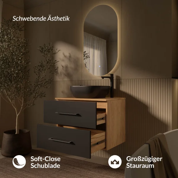 Conjunto de muebles de baño LUX de 70 cm o 90 cm con lavabo y espejo con iluminación LED