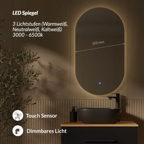 Conjunto de muebles de baño LUX de 70 cm o 90 cm con lavabo y espejo con iluminación LED