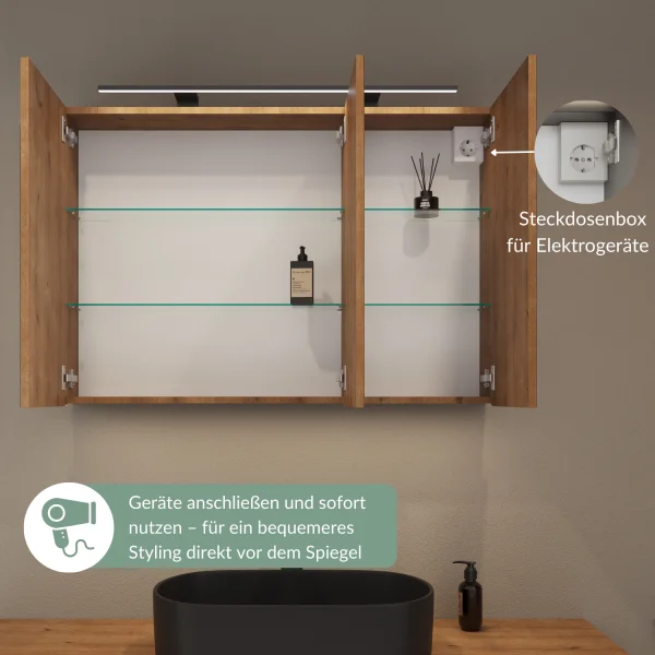 Armadietto a specchio ARIA da 100 cm, con o senza luce, disponibile in diversi colori