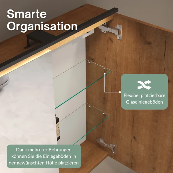 ARIA 120 cm Mirror Cabinet, with or without lighting, available in various colors