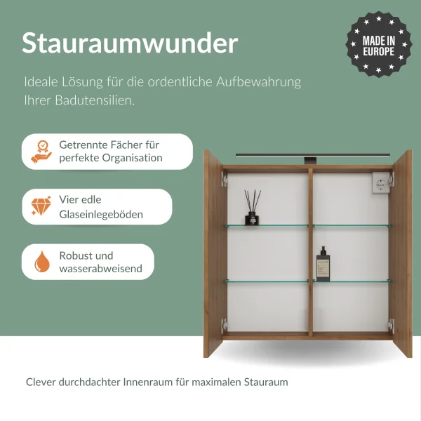 Armadietto a specchio ARIA da 70 cm, con o senza luce, disponibile in diversi colori